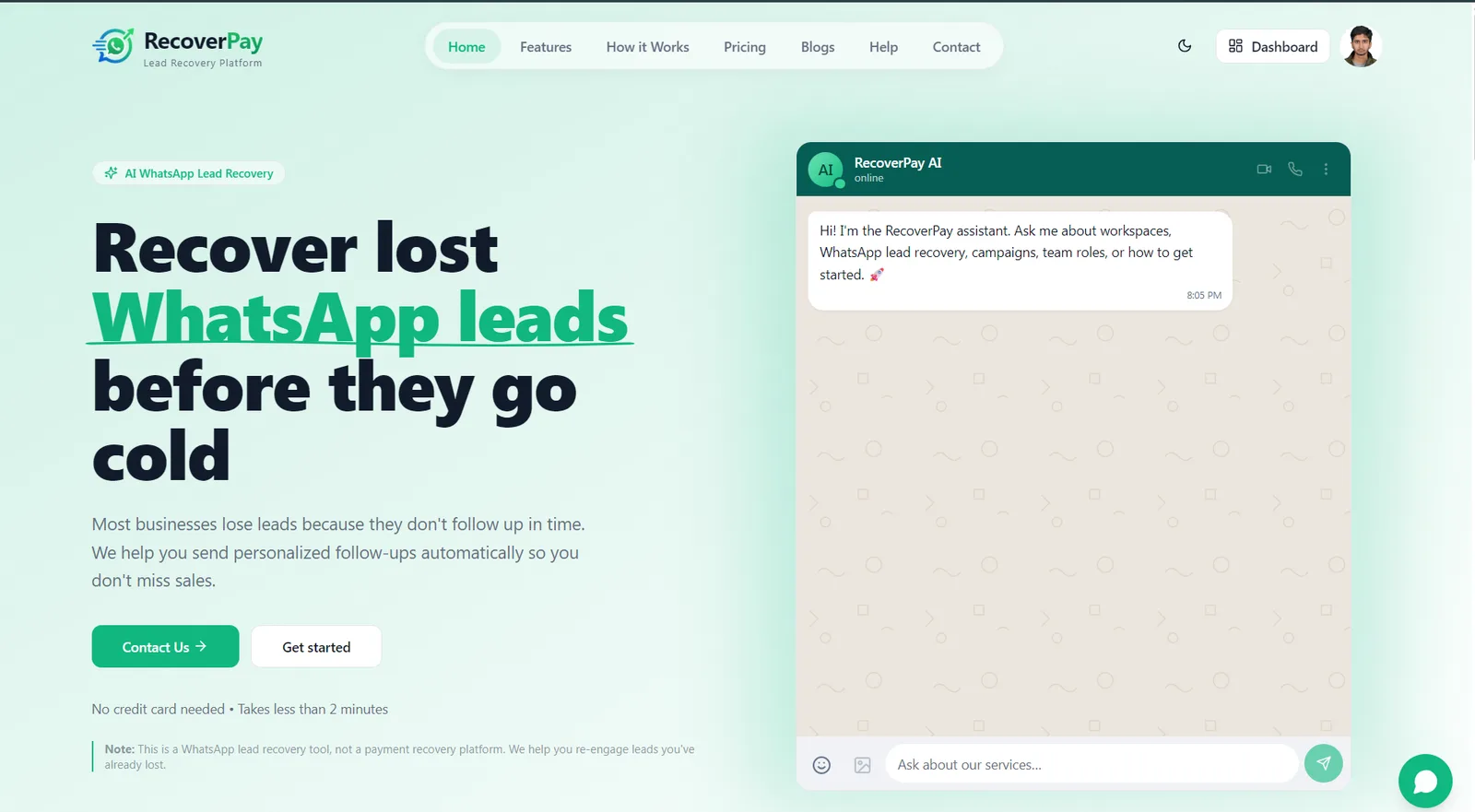RecoverPay — Recover lost WhatsApp leads before they go cold